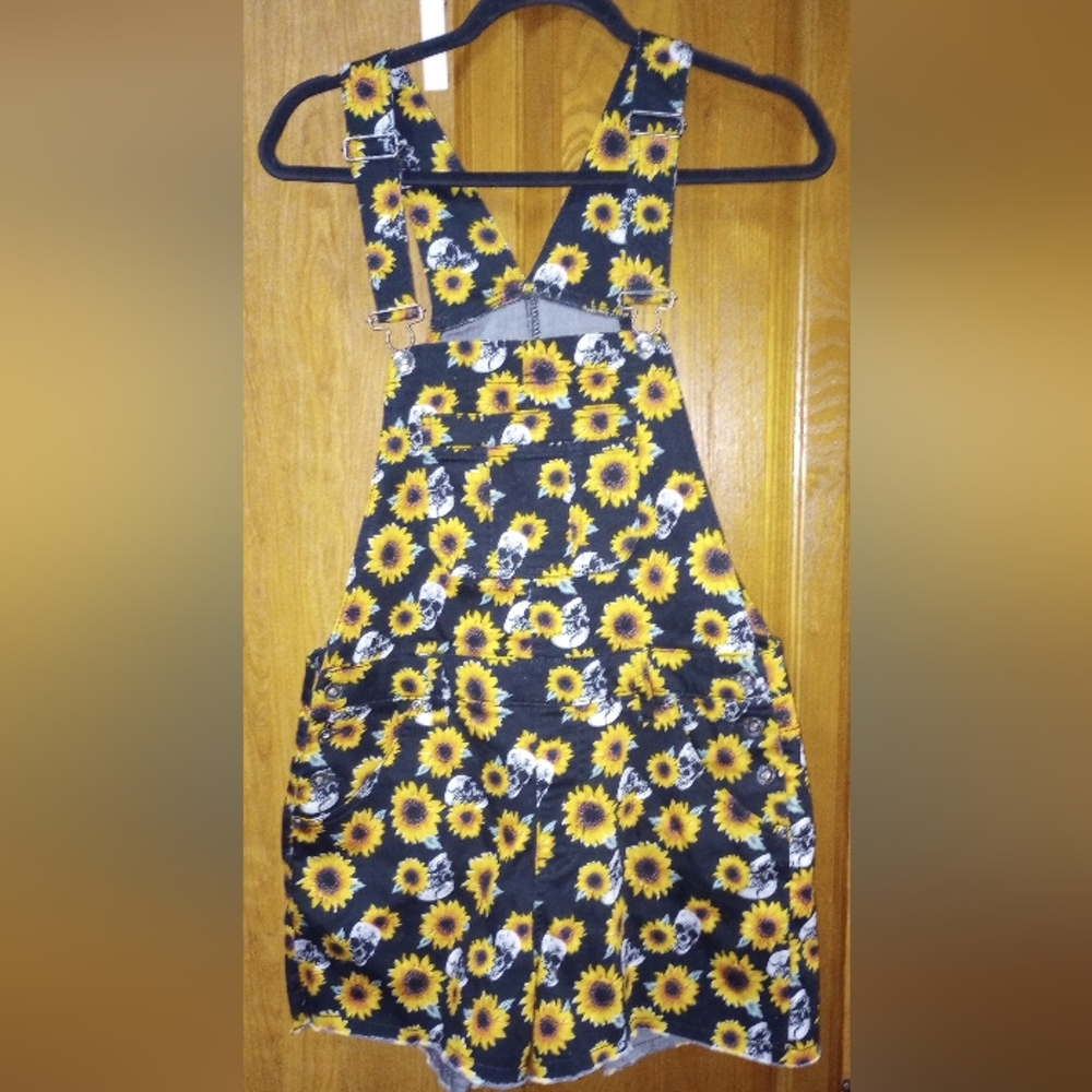 HT Denim Shortall Sunflowers and Skulls Medium
